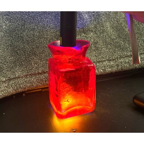 Vintage Cadmium Glowing Crackle Glass Square Pitcher Vase - Picture 2 of 9